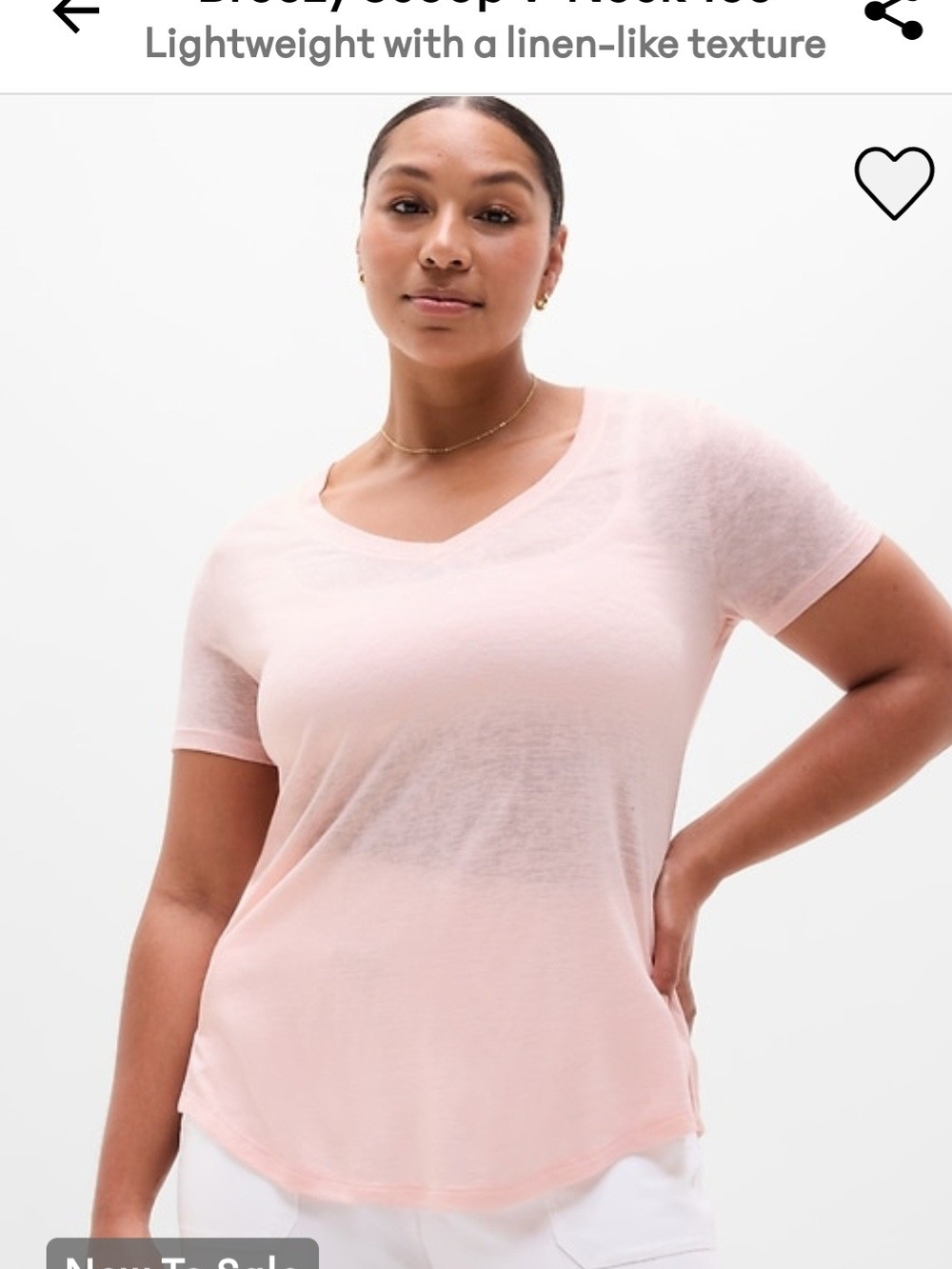 Athleta Light Pink V-Neck Short Sleeve Tee. NWT Size M.  Linen-Like Texture.